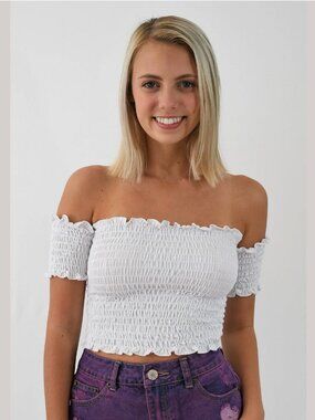 4/$20 Japna Light Gray Smocked Rayon Top XS